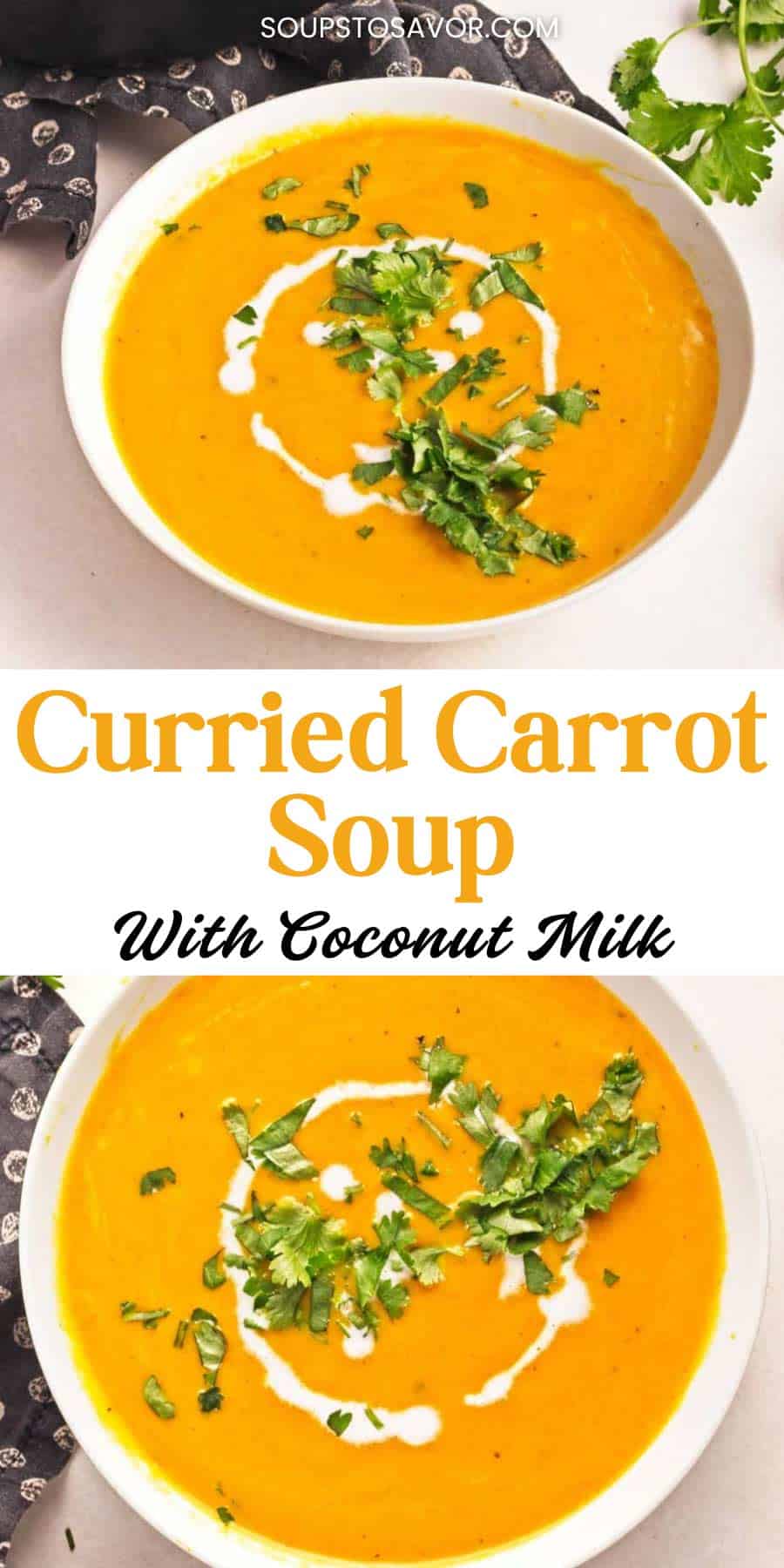 Pin pinterest for carrot soup with text on top.