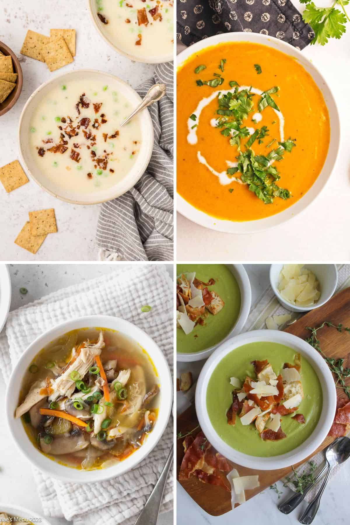 A collage of four different spring soups.