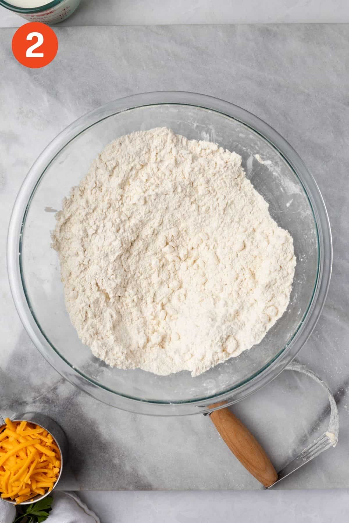 Biscuit mixture after butter is cut into the dry ingredients.