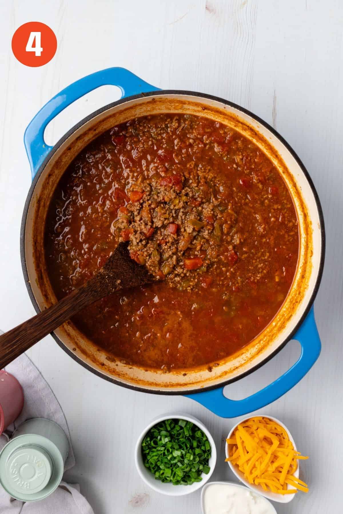 Remaining ingredients added to the pot and chili finished.