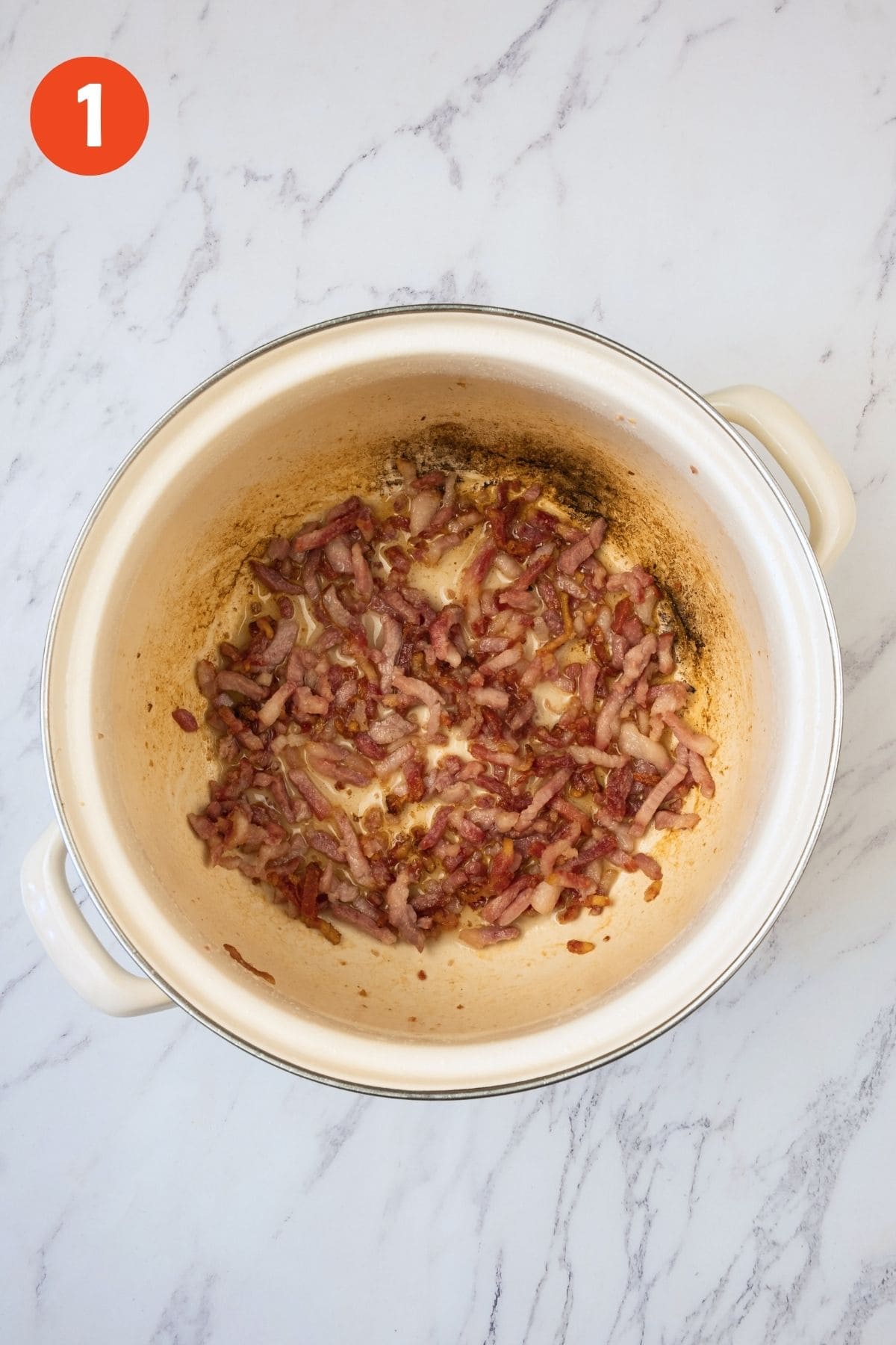 Cooking bacon in a pot.
