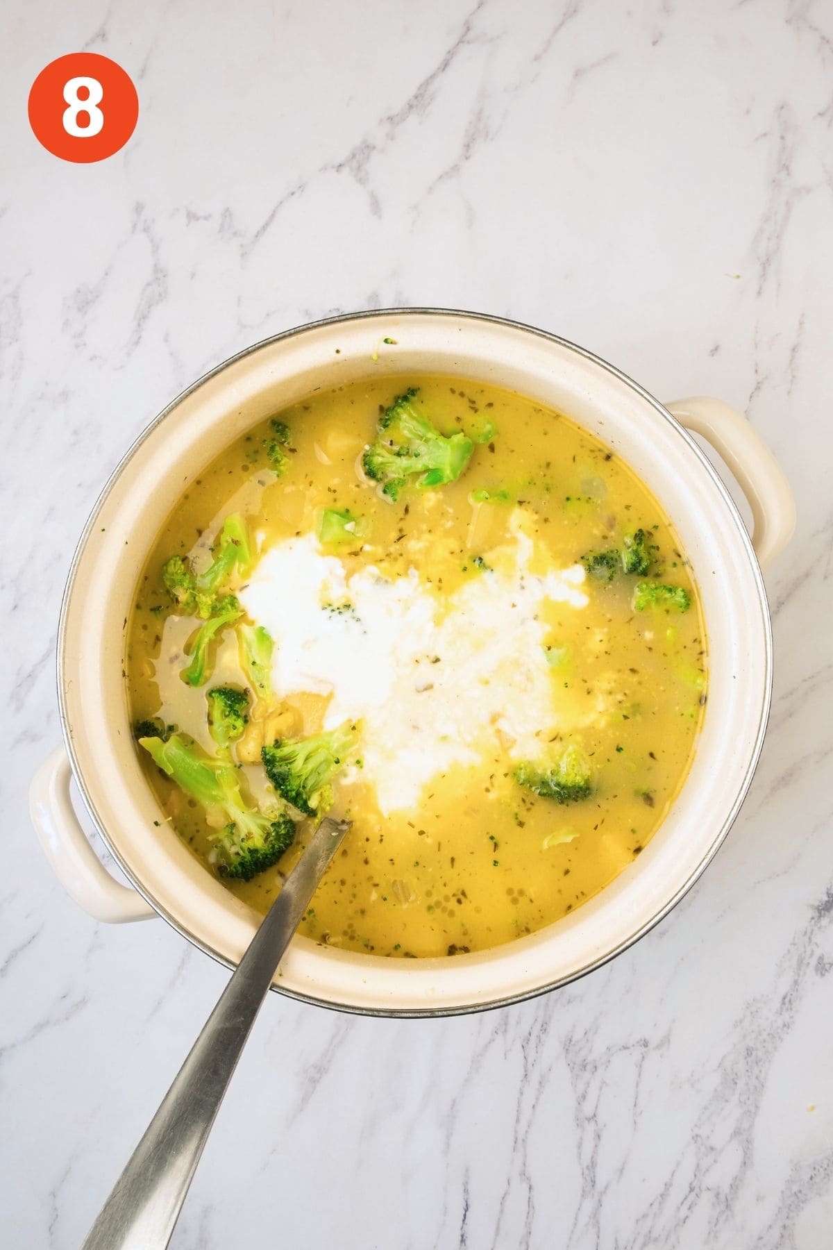 Slurry added to the pot of soup.