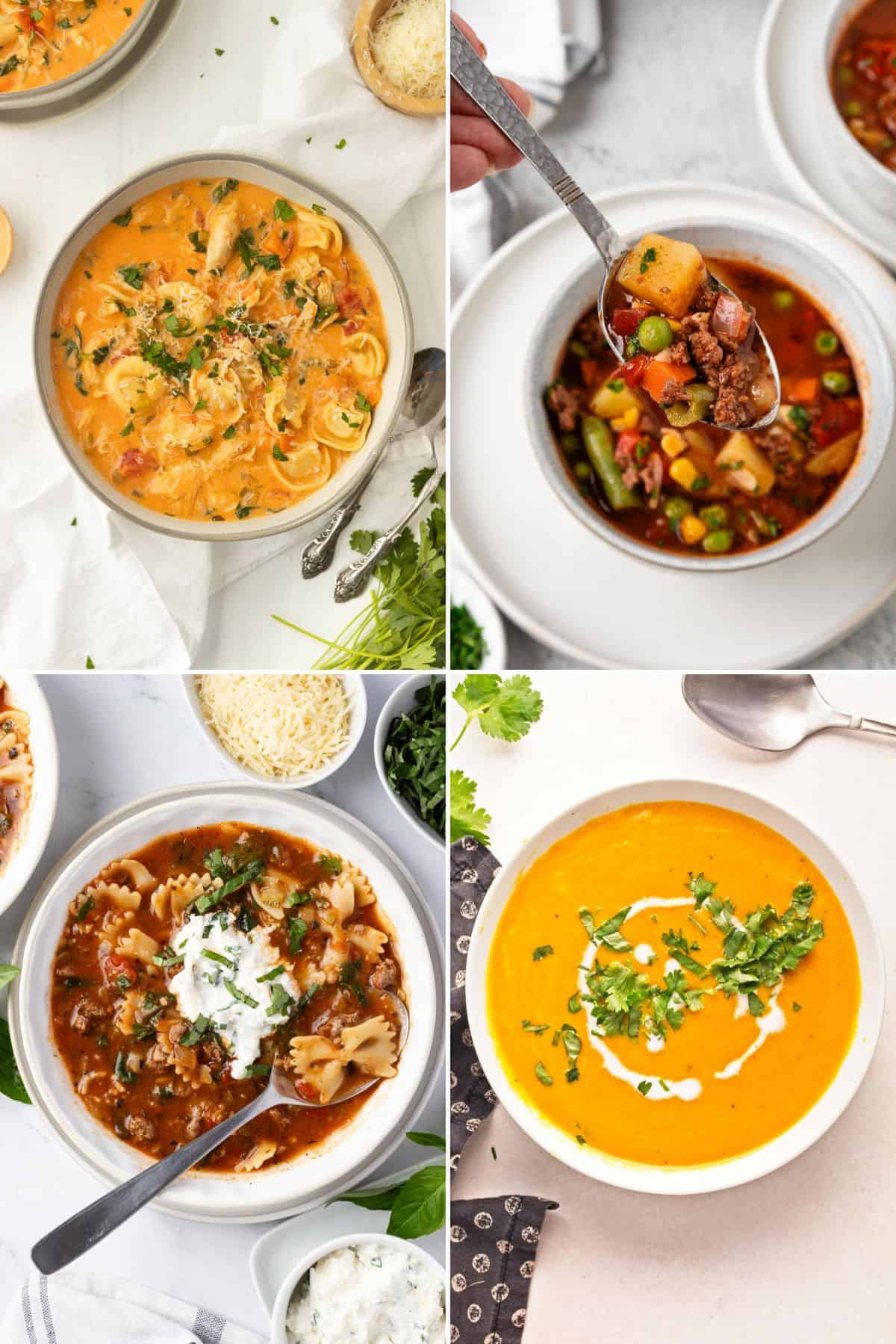 Fall soup ideas collage of four soups.