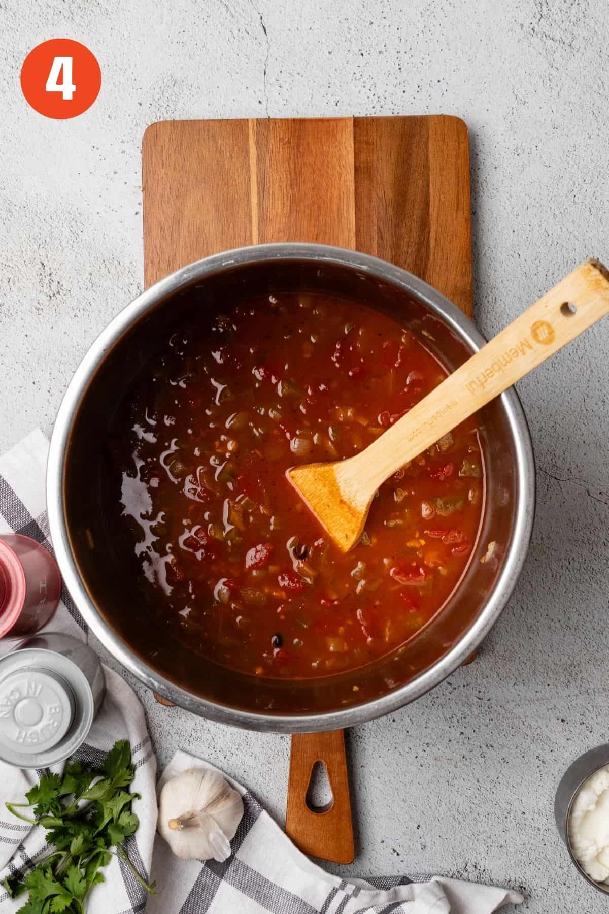 Black bean soup after it's cooked under pressure.