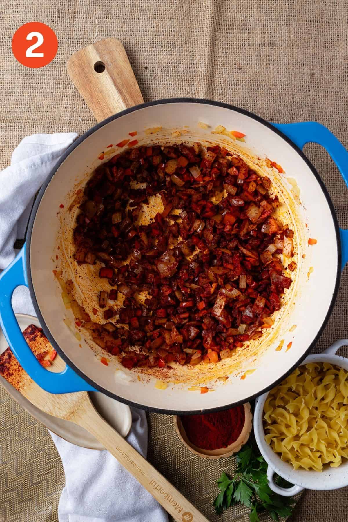 Paprika added to the vegetables.