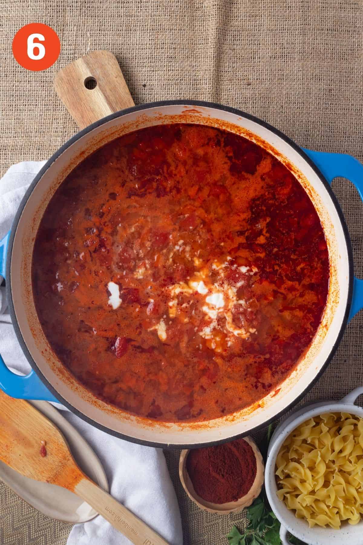 Milk and flour mixture added to the pot.