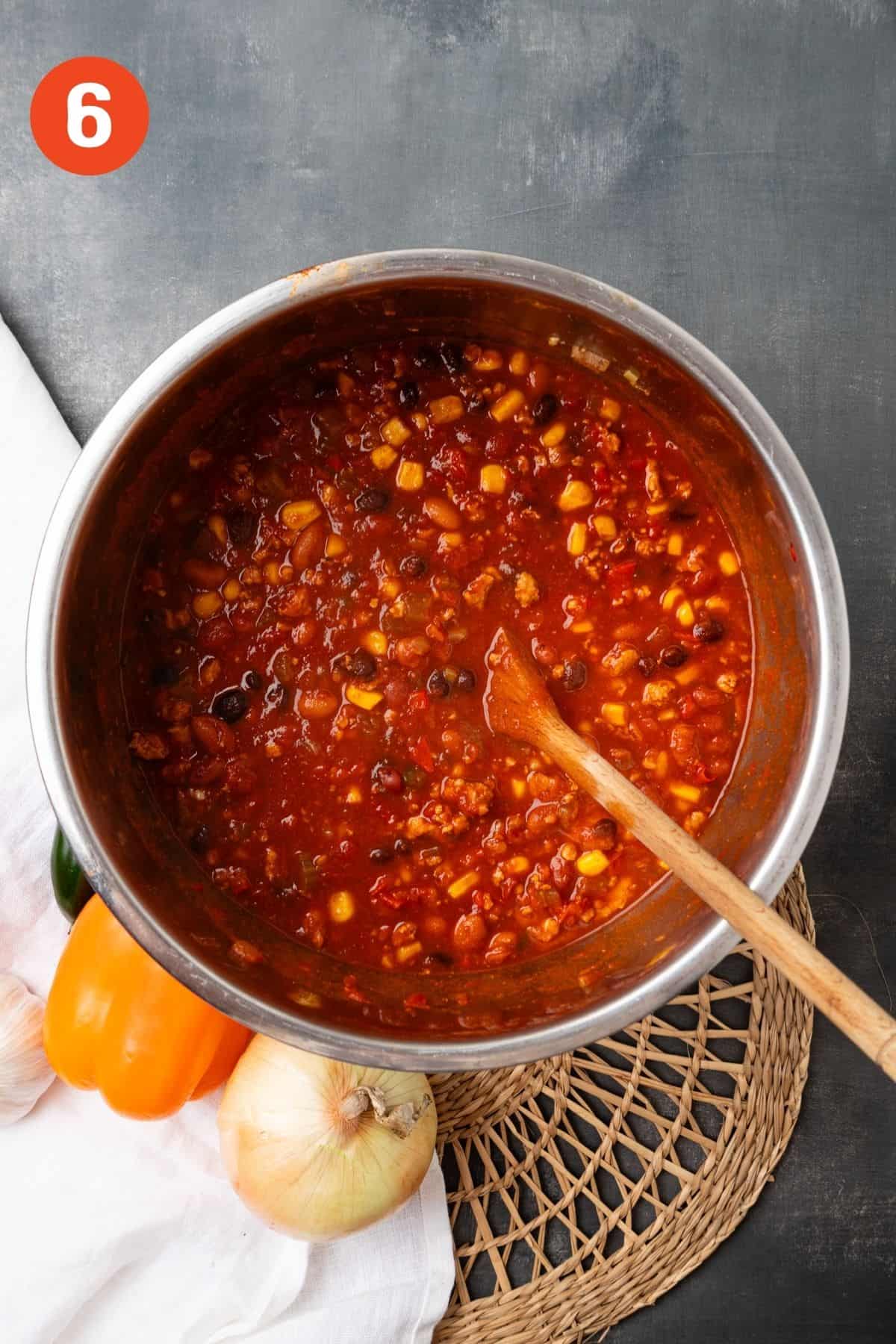 Instant pot turkey chili in the pot after cooking.