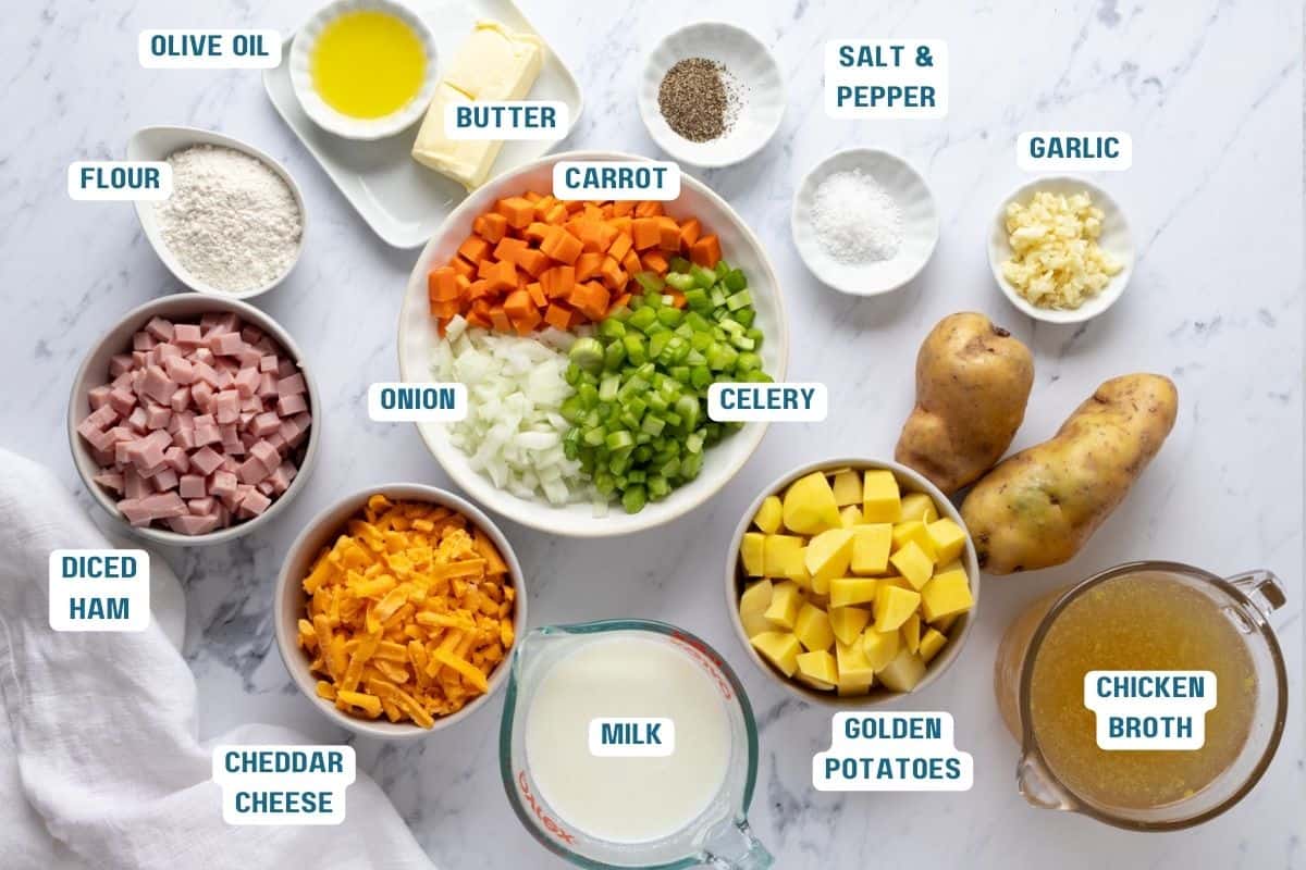 Ingredients to make this soup on a table.