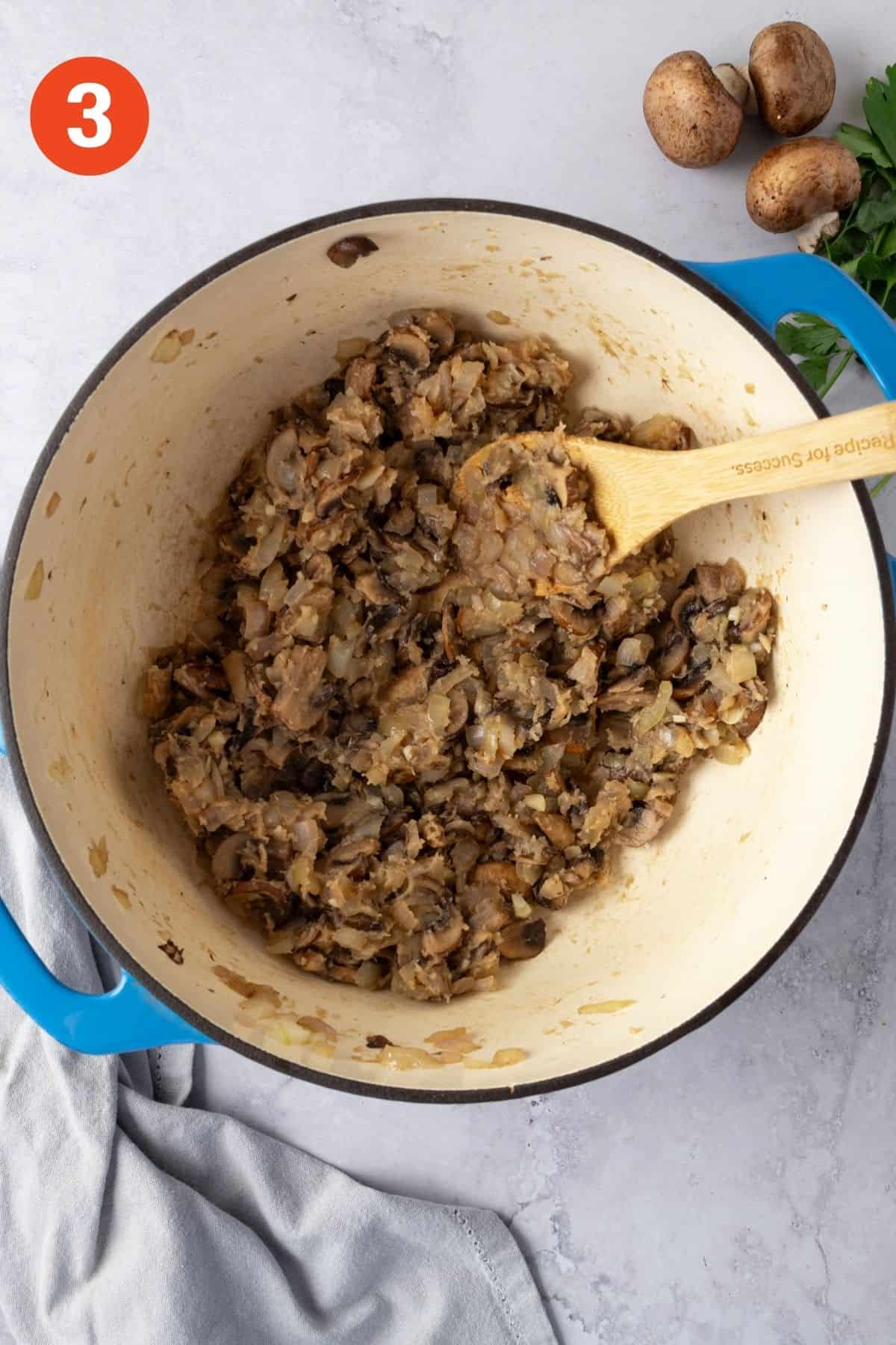 Mixture browning in the stockpot.