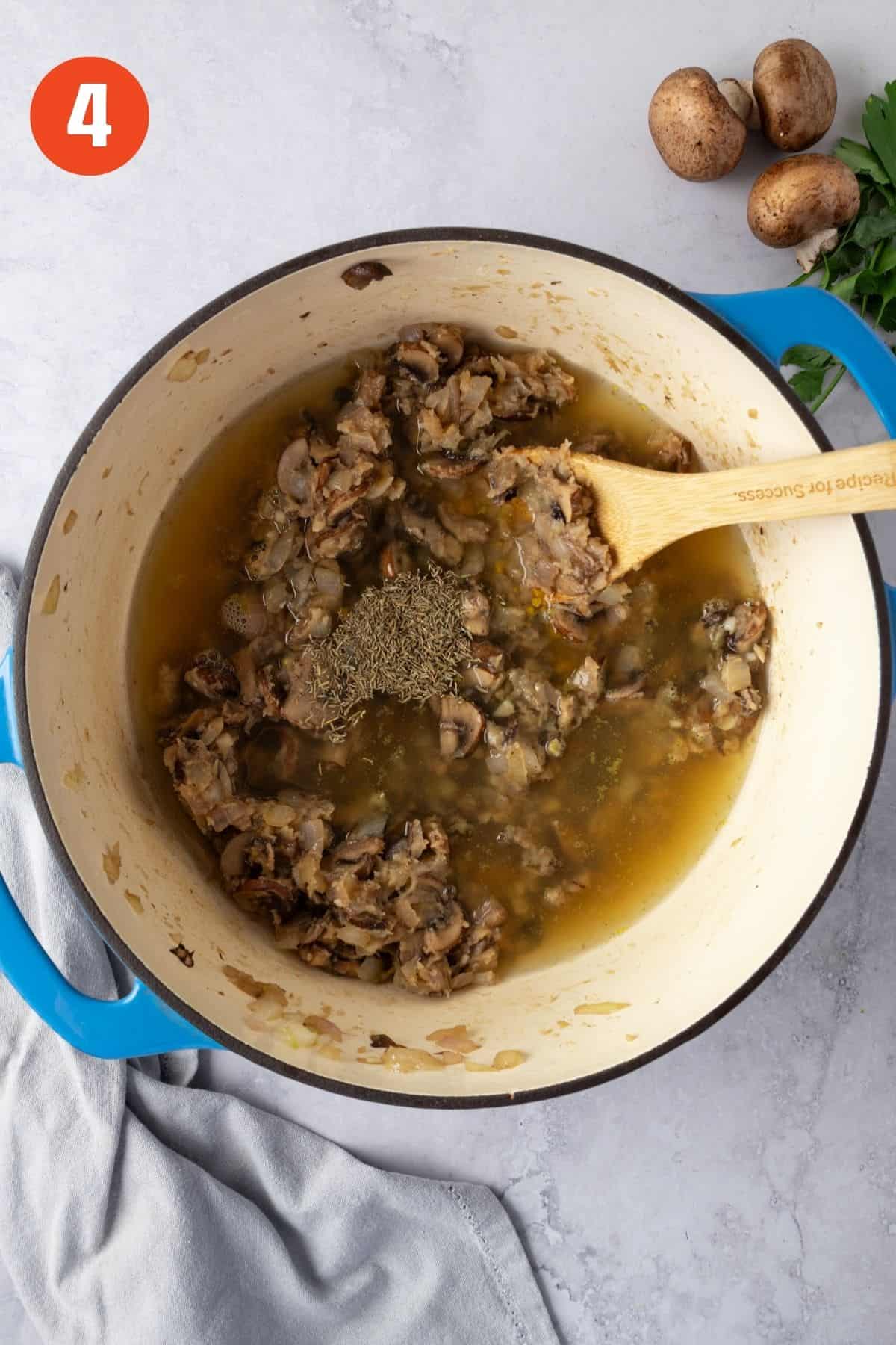 Chicken broth, bouillon paste, and seasonings mixed together.
