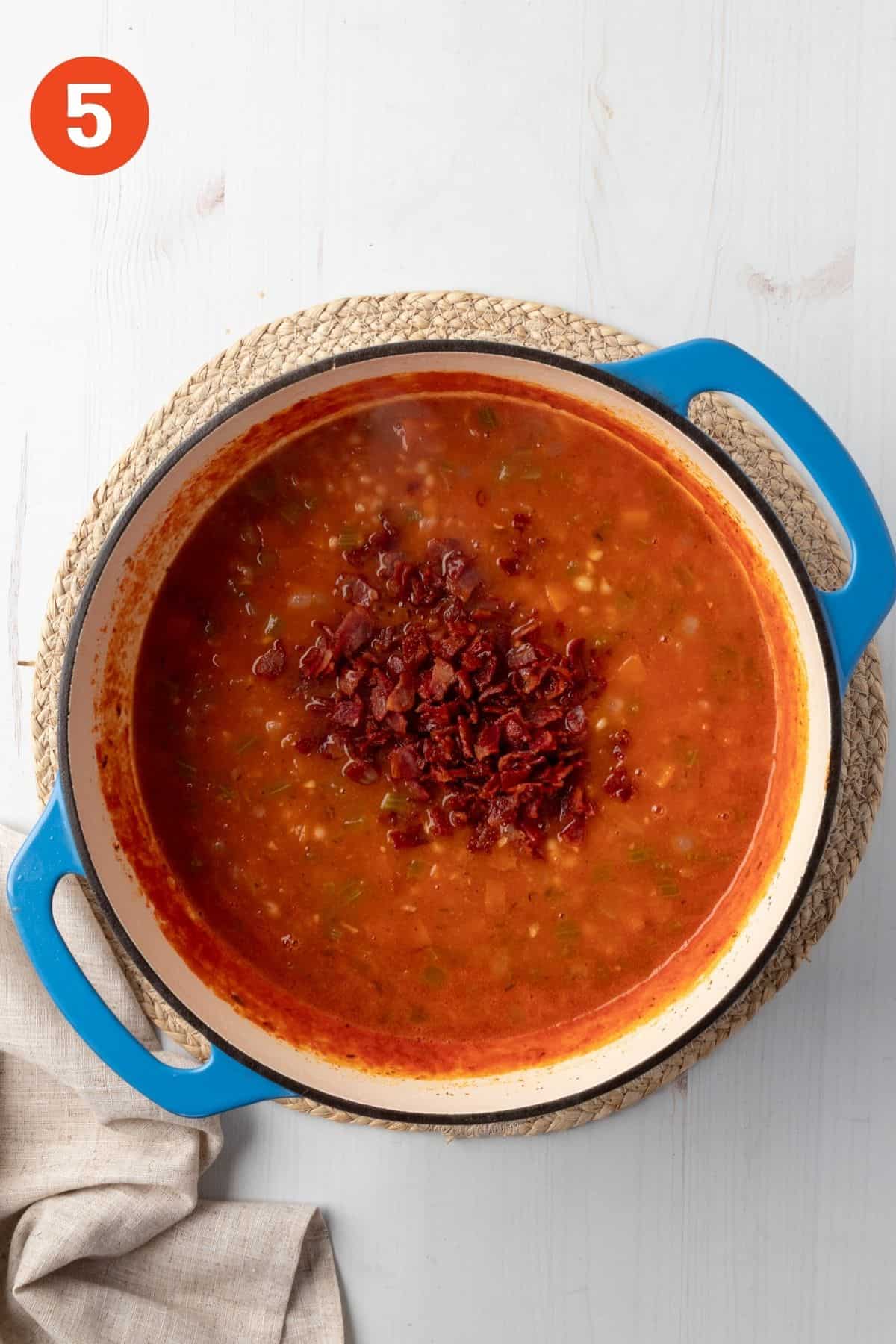 Bacon added to the soup.
