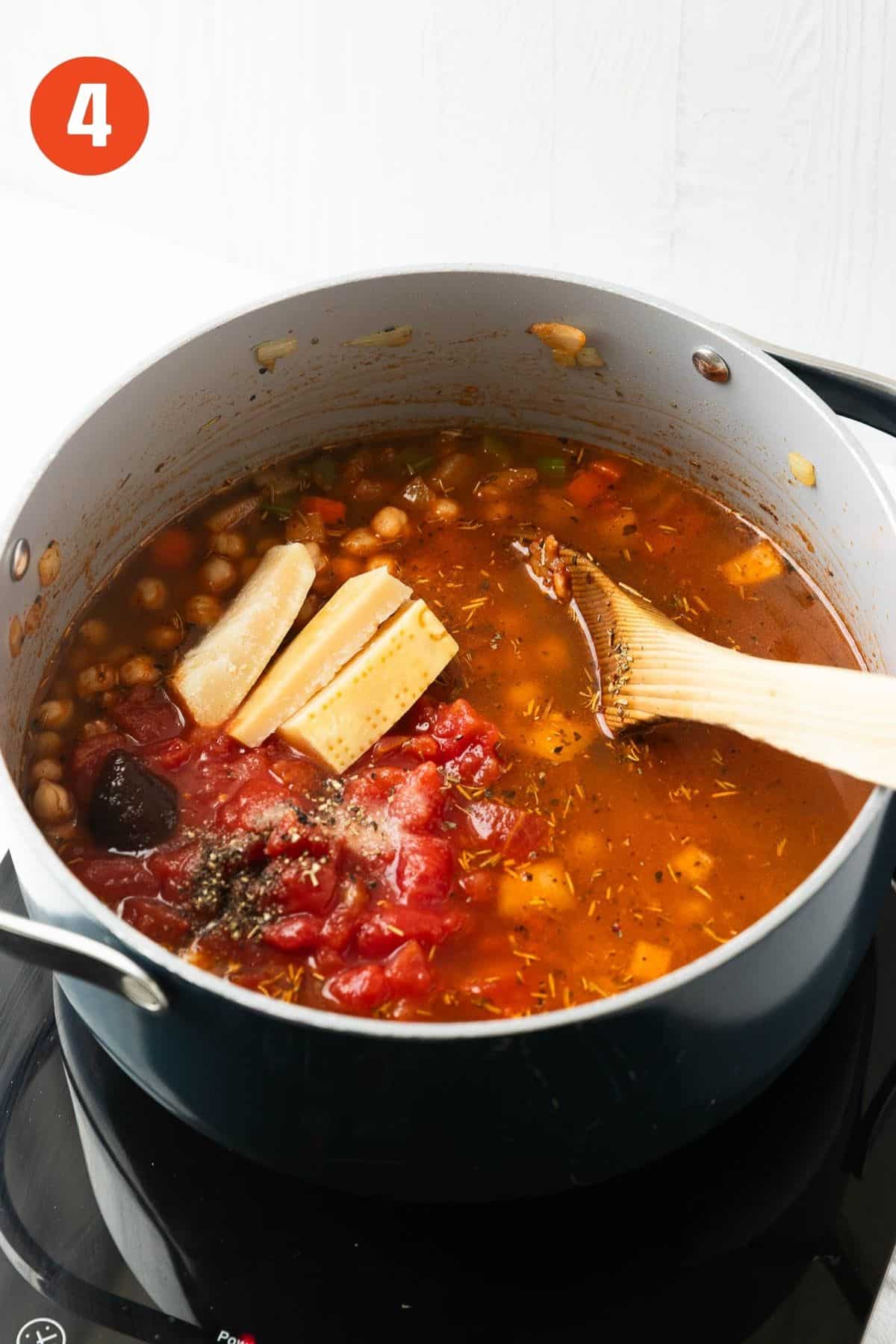 Parmesan rind added to the soup.