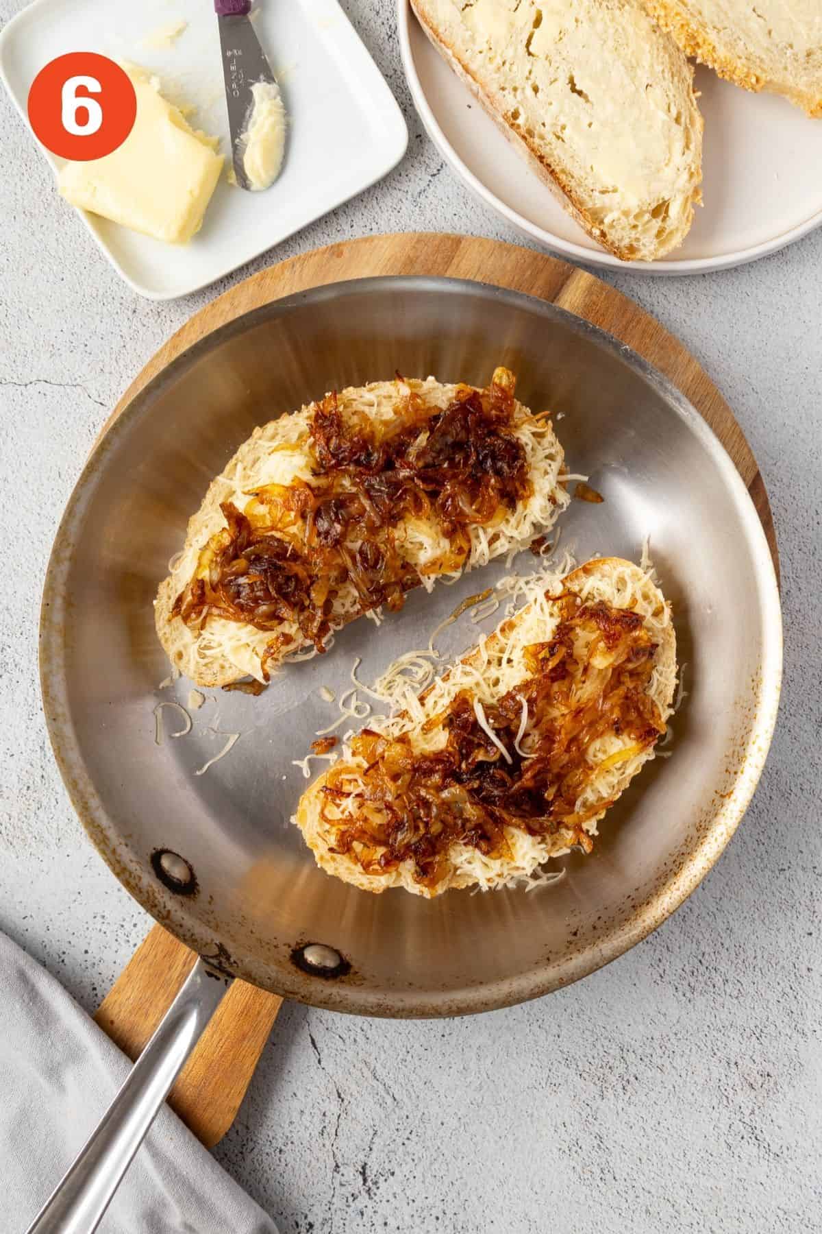Caramelized onions added on top of the cheese.