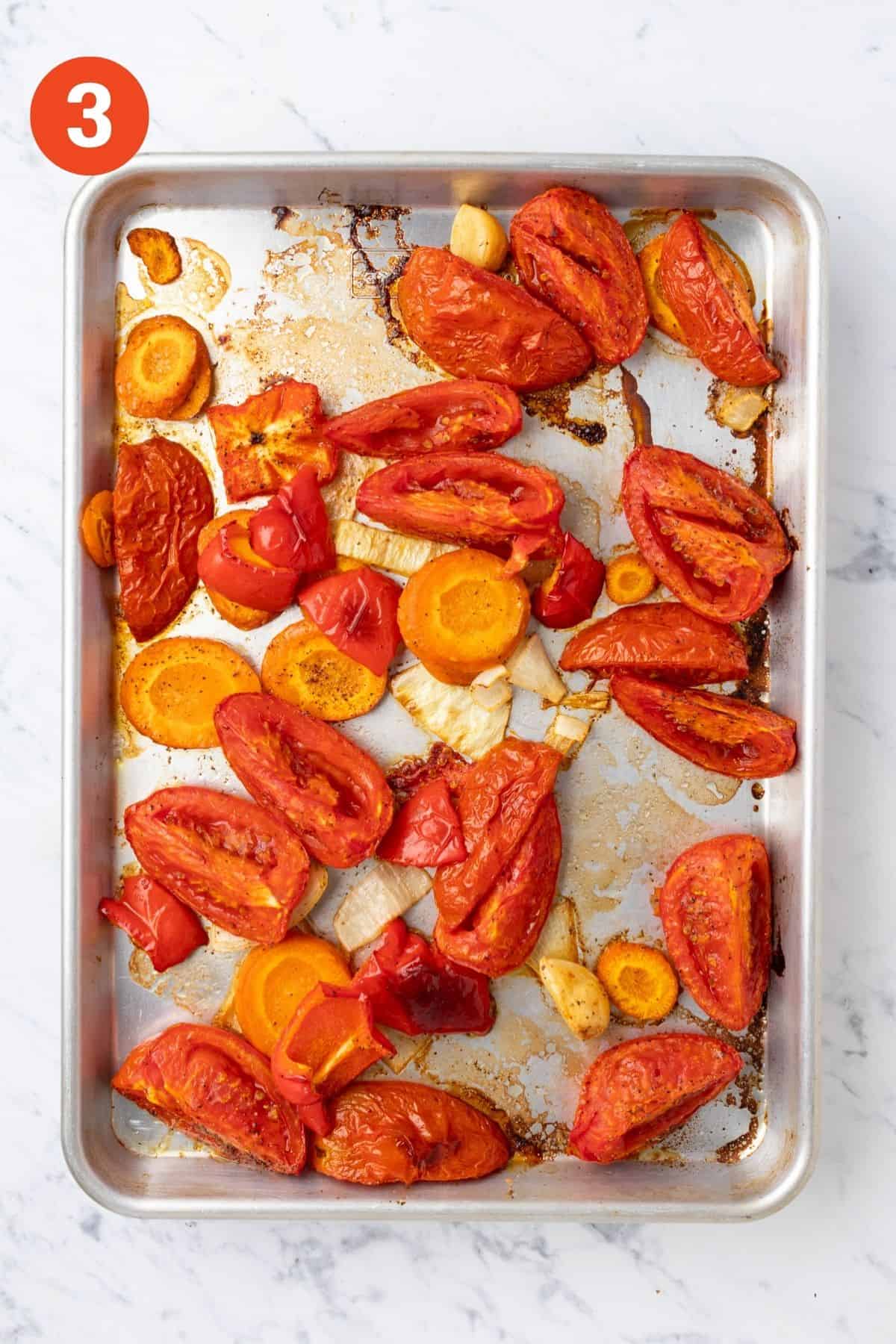 Vegetables on the pan after roasting.
