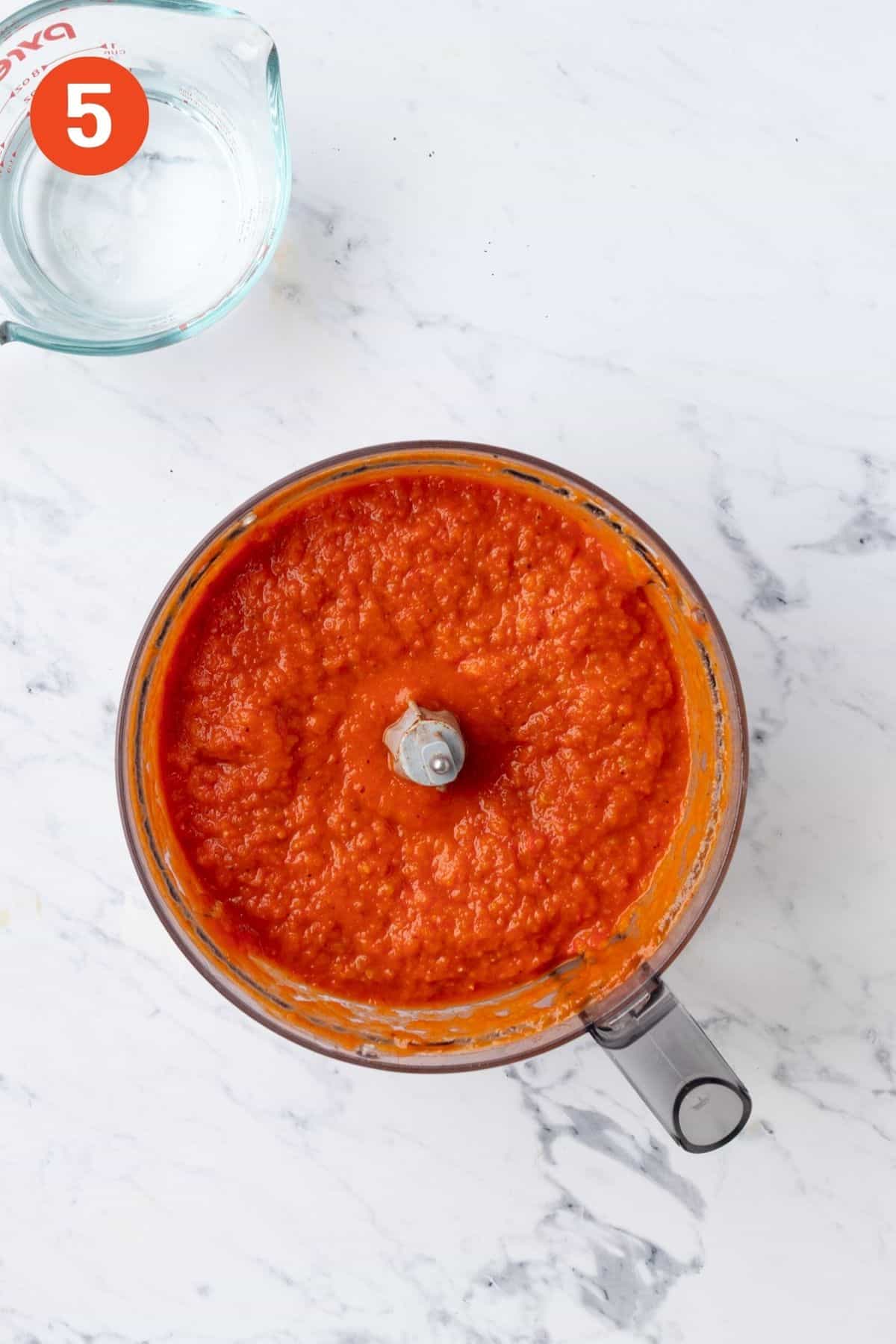 Blended soup in the food processor pitcher.