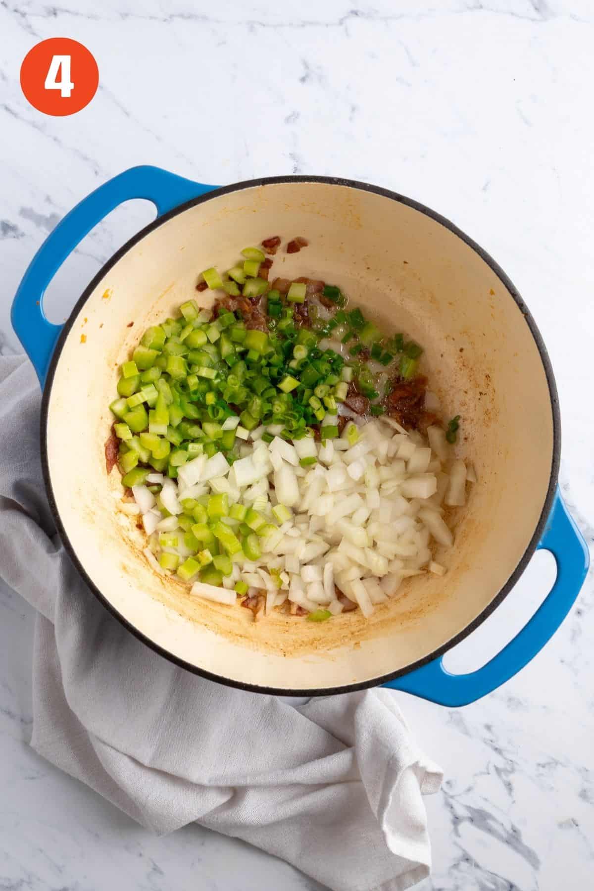 Vegetables added to the pot to cook.